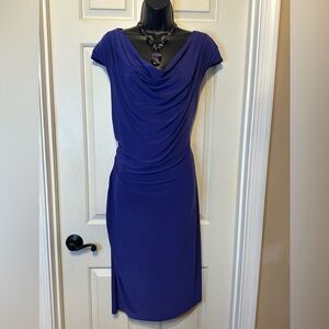 D69 Dressbarn Purple Draped Midi Dress w/Draped neckline size 16 w/stretch.